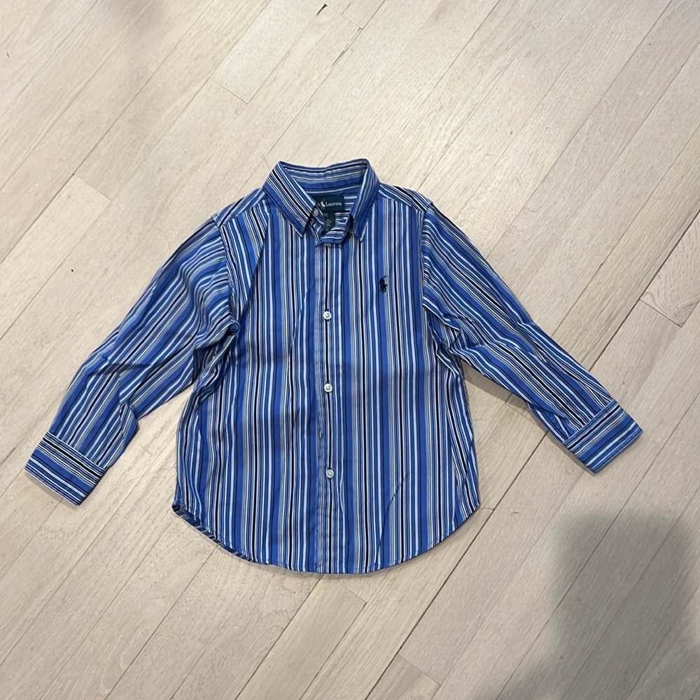 Boys Ralph Lauren striped button down. Size 3/3T. Navy, blue, and white stripes